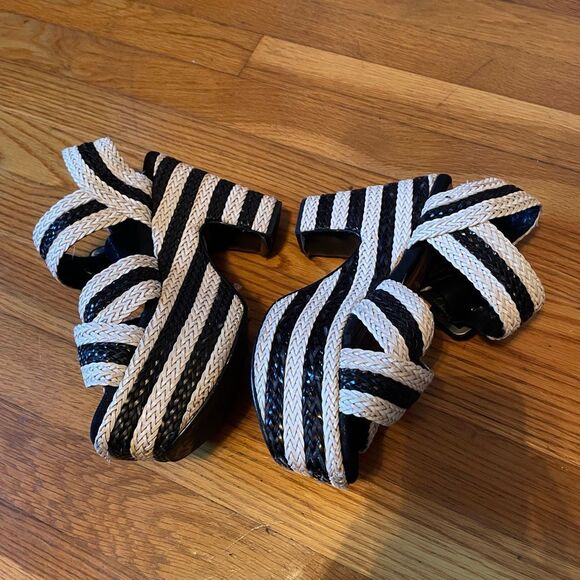 AZURA | cream & black amare heeled platform sandals 38 - Picture 3 of 9